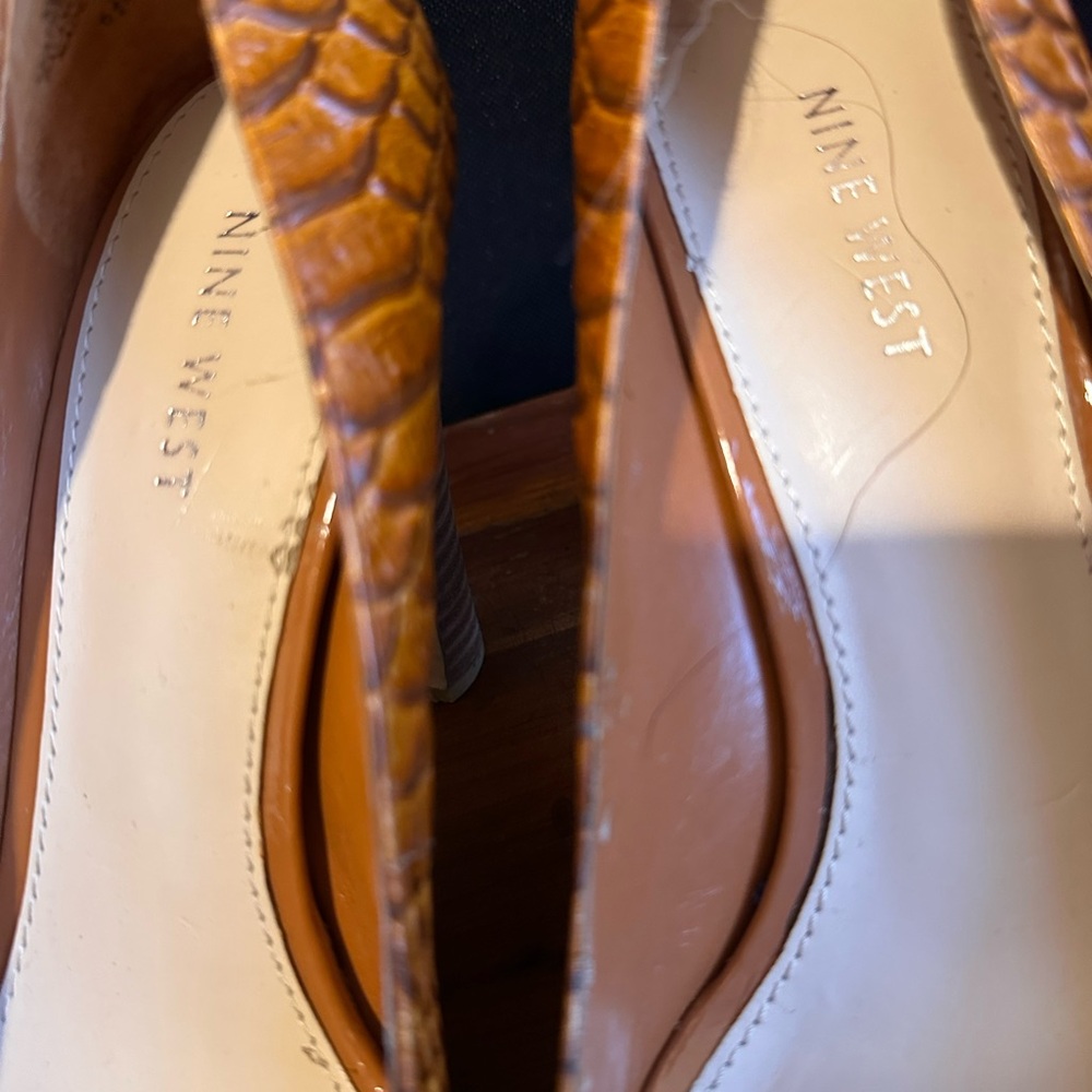Nine West Women's Tan Peep-Toe Textured High Heels - Picture 5 of 7